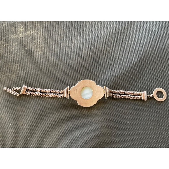 Vintage Bali Sterling Silver 925 MOP cabachon byzantine chain bracelet 26 Grams - Picture 4 of 6